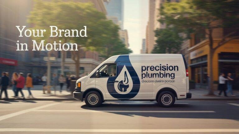 Branded van with vehicle wrap parked on street