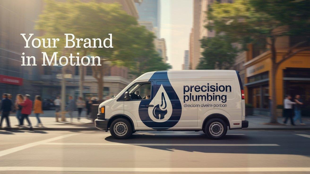 Branded van with vehicle wrap parked on street